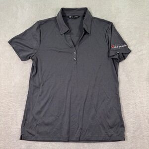 Travis Mathew Women Large Golf Polo Shirt Love What You Drive Logo Gray Preppy